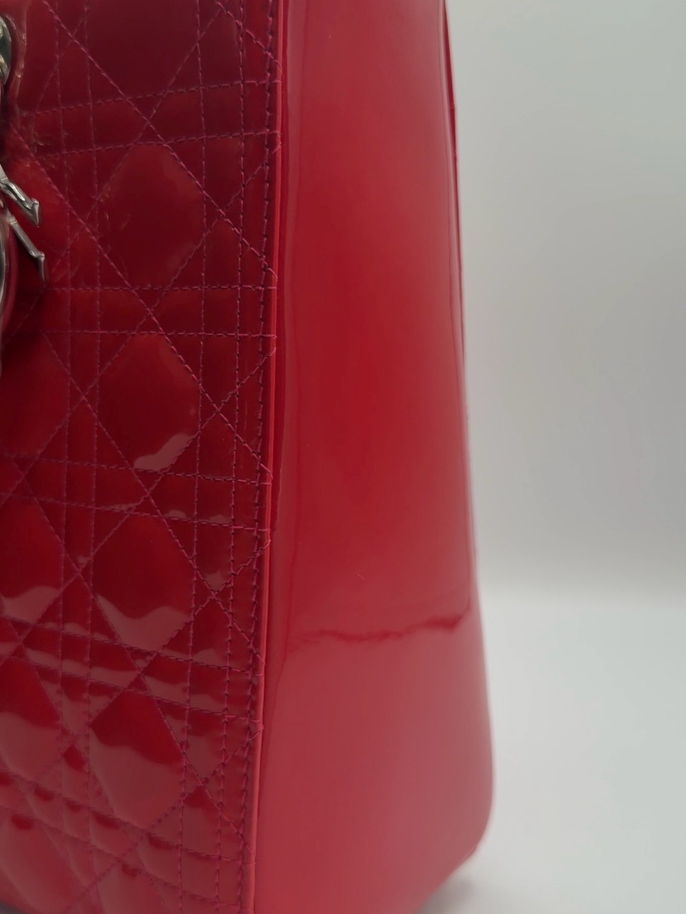 Authentic Christian Dior Large Lady Dior Patent Cannage Pink Red Patent Leather - Picture 15 of 16